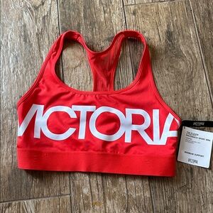 Victoria's Secret small red The Player Sports Bra Mesh Racerback Spell Out NWT